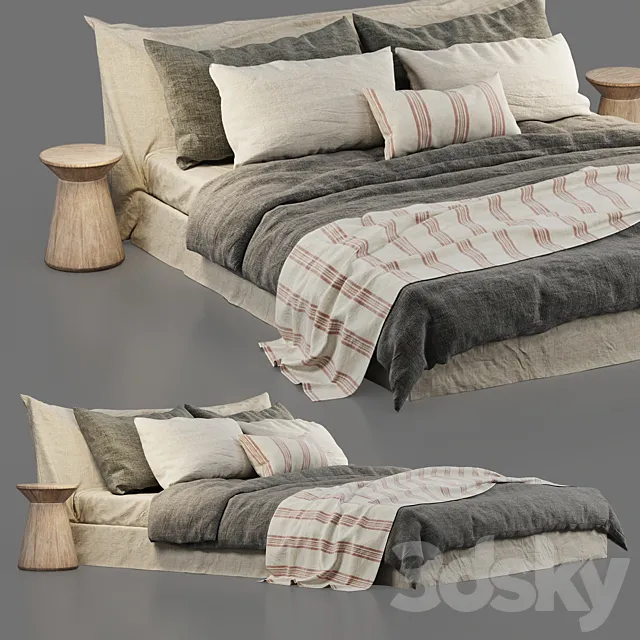 Zara Home Linen Bedding and Cozy Bed 3DSMax File