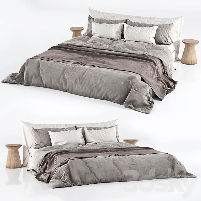 Zara Home Linen Bedding on Cozy Bed 3ds Max