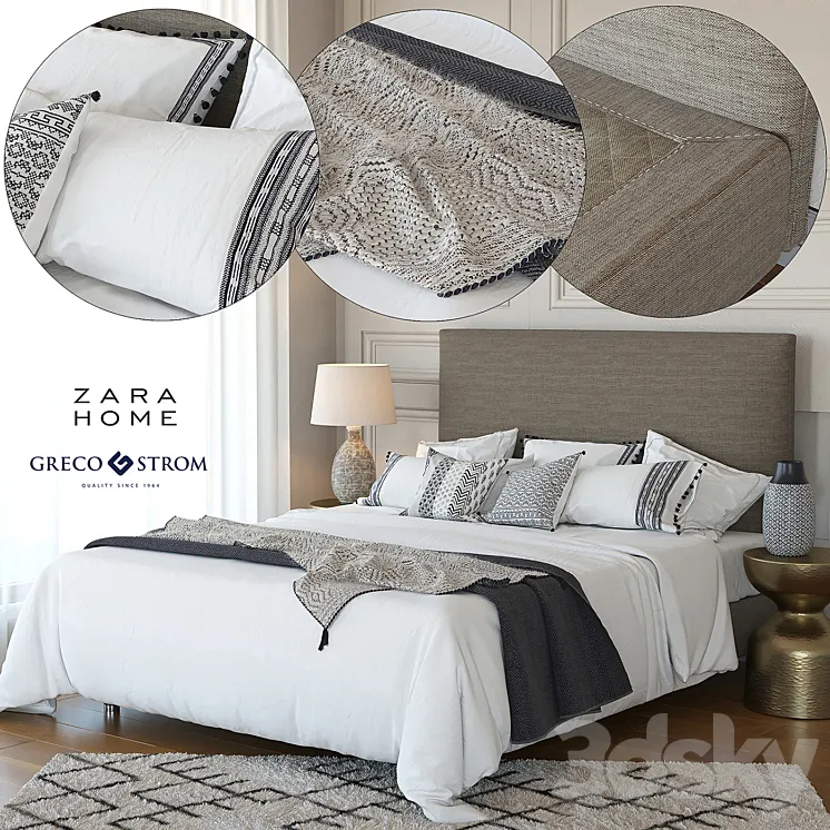 Zara Home Linen Collection Bedding + Greco Strom Bed # 7 3DS Max