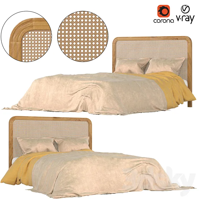 zara home RATTAN HEADBOARD BED 3ds Max