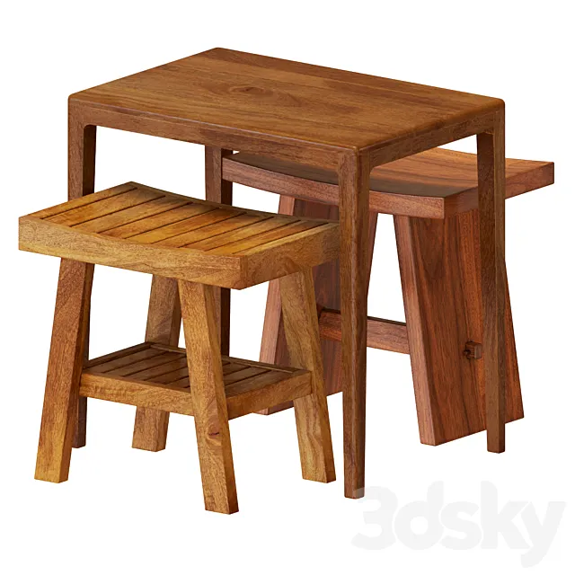 Zara Wooden Table And Stools 3ds Max
