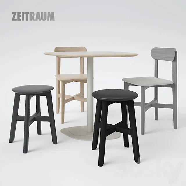 Zeitraum 1.3 Stool and 1.3 Chair with Kontra Table 3DS Max Model