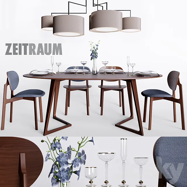 Zeitraum Twist Oval Table & Zenso chair & Noon 5 lamp 3DS Max Model