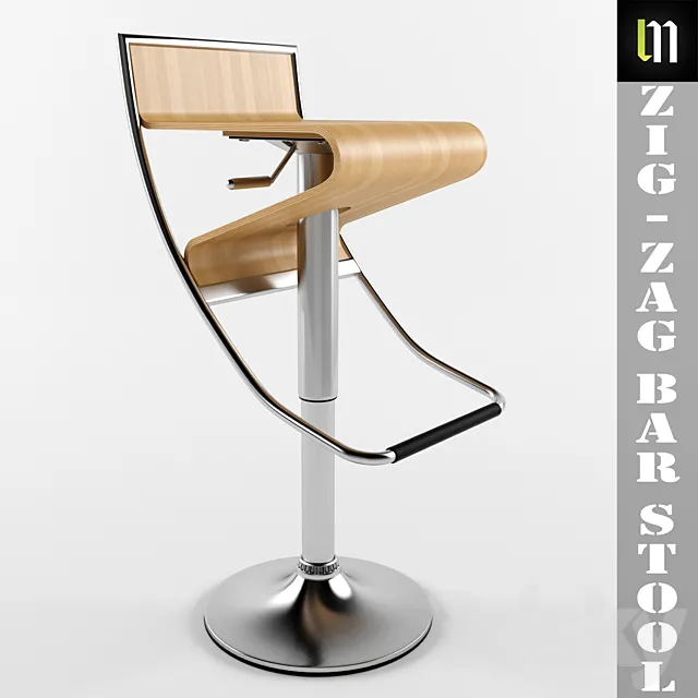 Zig-Zag Bar Stool in Natural 3DS Max Model