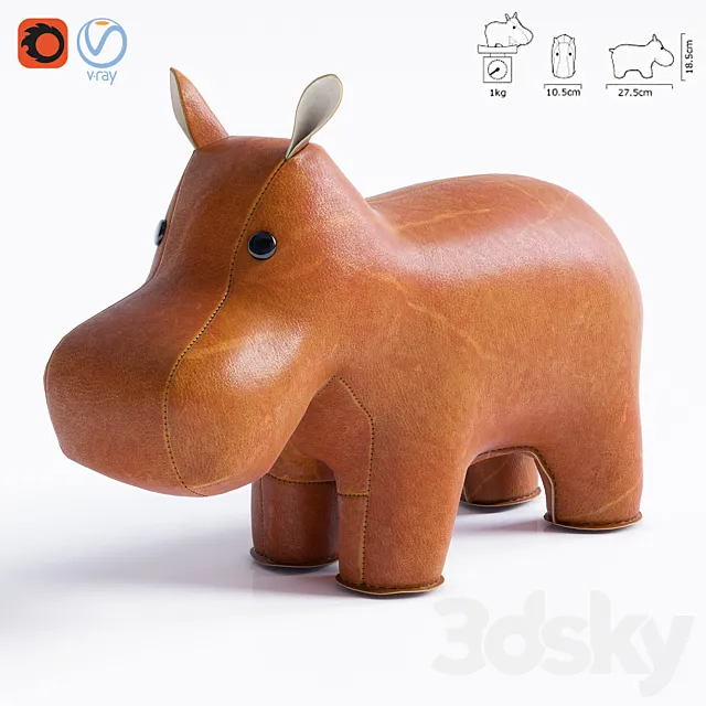 Zuny – Classic Hippo Bookend 3ds Max