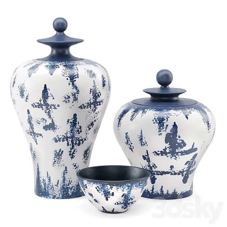 Zuo Modern Mar Temple Jar Blue and White Vases 3DS Max