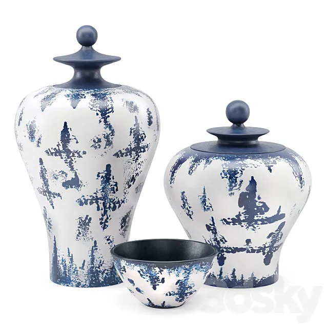 Zuo Modern Mar Temple Jar Blue and White Vases 3DSMax File